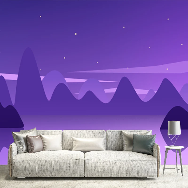 Lila Bergsee Reflexion Wandbild Nachtlandschaft Moderne waschbare Wandkunst für Zuhause Clearhalo