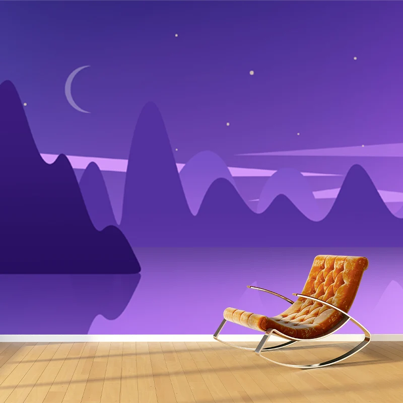 Lila Bergsee Reflexion Wandbild Nachtlandschaft Moderne waschbare Wandkunst für Zuhause Clearhalo