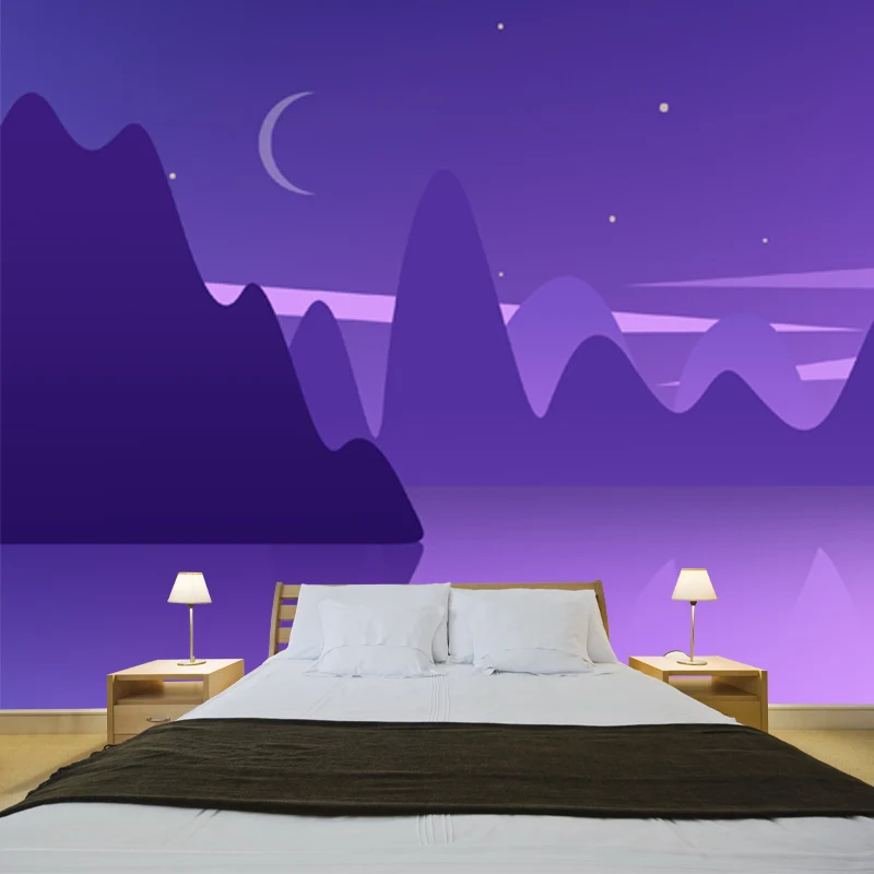 Lila Bergsee Reflexion Wandbild Nachtlandschaft Moderne waschbare Wandkunst für Zuhause Clearhalo