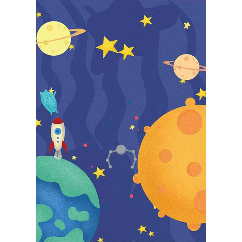 Lila Kinderzimmerteppich für Kinder, Weltraum, Planet, Stern, Flugzeugmuster, Teppich aus Polyester mit rutschfester Rücks...