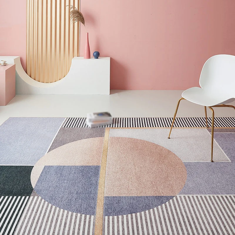 Lila Teppich mit geometrischem Muster und Streifen, moderner Chenille-Teppich, haustierfreundlich, waschbar, rutschfester...