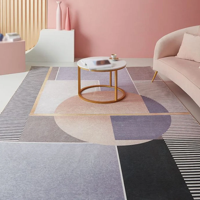 Lila Teppich mit geometrischem Muster und Streifen, moderner Chenille-Teppich, haustierfreundlich, waschbar, rutschfester...