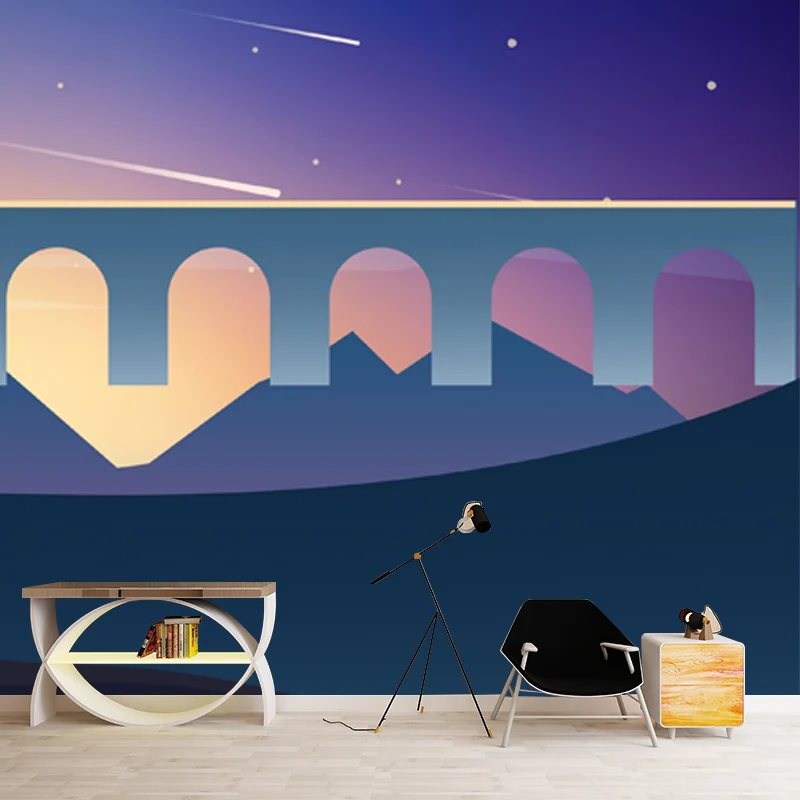 Lila-blaues Wildkaktus-Wandbild, Meteor-Nachthimmel, nordisches, wasserdichtes Wanddekor für Schlafzimmer Clearhalo
