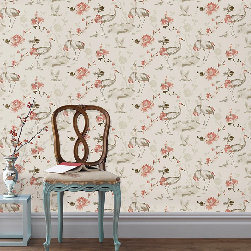 Ländliche Vogel- und Blumentapetenrolle für Zuhause, 33' x 20,5" Wandverkleidung natürlichen Farben Clearhalo