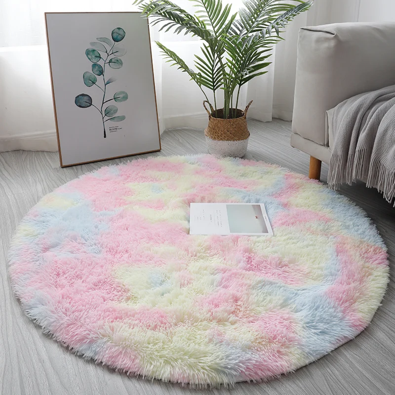 Lässiger Heimdekor-Teppich, mehrfarbiger Teppich mit Batikmuster, Kunstwolle, waschbarer Teppich mit rutschfester Rückseit...