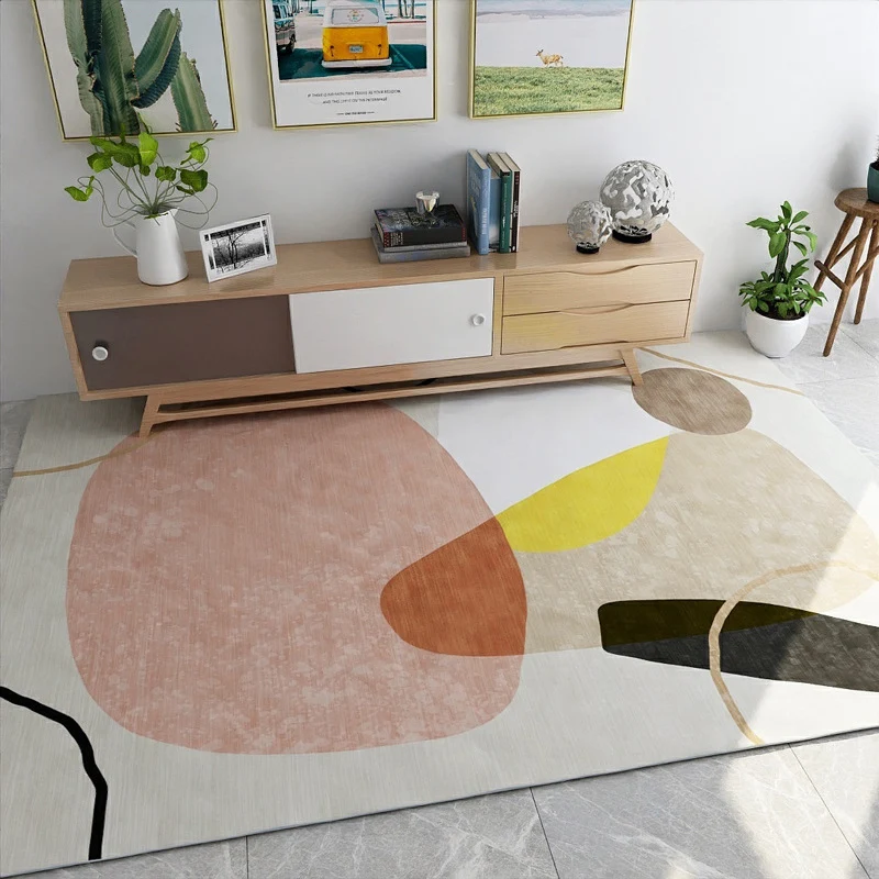 Lässiger mehrfarbiger Geo-Teppich aus Baumwollmischung, moderner Teppich, haustierfreundlich, maschinenwaschbarer Teppich...