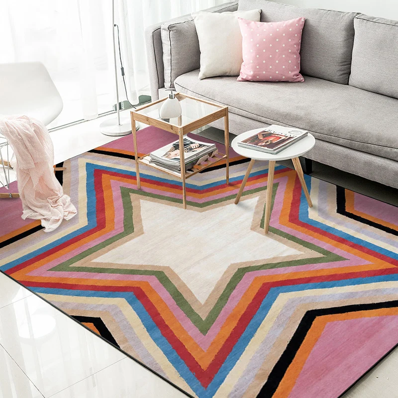 Lässiger, moderner Teppich rosa Geometrie, Sternmuster, Polyester, haustierfreundlicher Teppich für Heimdekoration Clearhalo