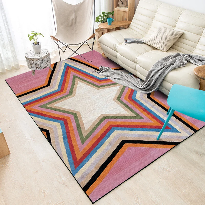 Lässiger, moderner Teppich rosa Geometrie, Sternmuster, Polyester, haustierfreundlicher Teppich für Heimdekoration Clearhalo
