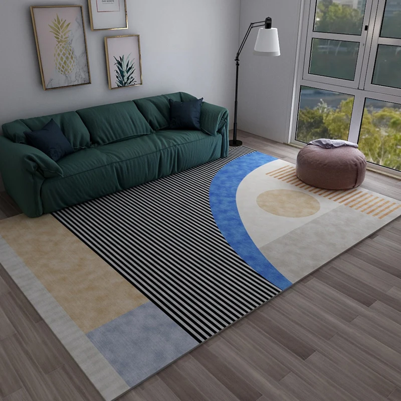 Lässiger Schlafzimmerteppich, mehrfarbiger Teppich mit geometrischem Druck, Polyester, rutschfeste Rückseite, schmutzabwei...