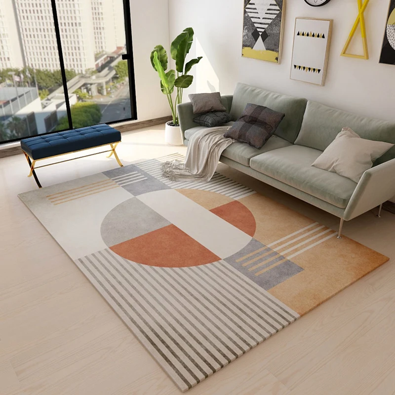 Lässiger Schlafzimmerteppich, mehrfarbiger Teppich mit geometrischem Druck, Polyester, rutschfeste Rückseite, schmutzabwei...