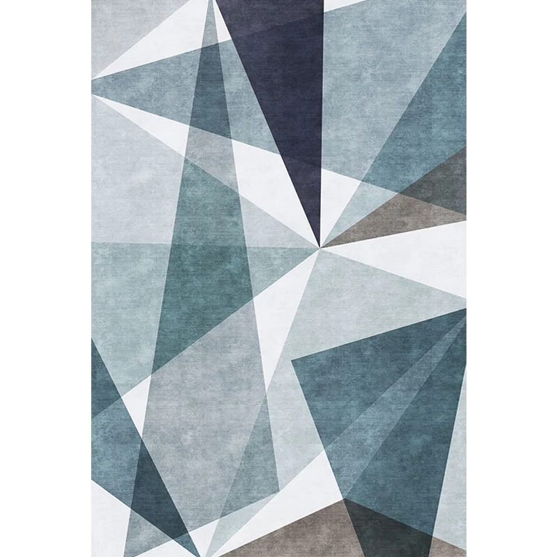 Lässiger Teppich mit geometrischem Muster, blauer Polyester-Teppich, waschbar, haustierfreundlich, rutschfester Teppich fü...
