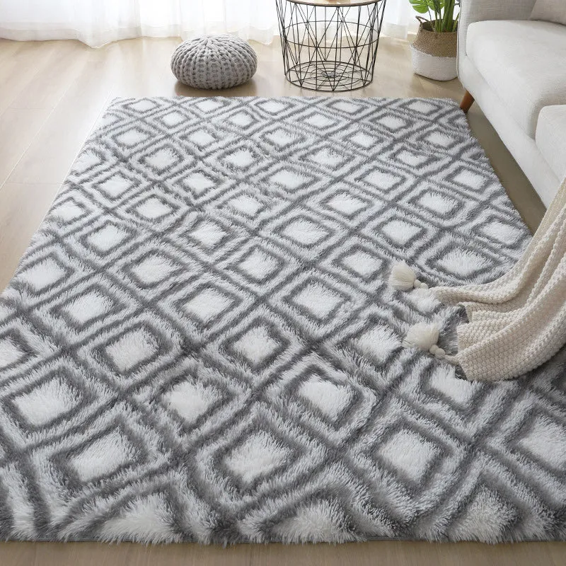 Lässiger Wohnzimmerteppich Blau und Grau mit Karomuster, waschbarer, schmutzabweisender Teppich aus Polyester Clearhalo