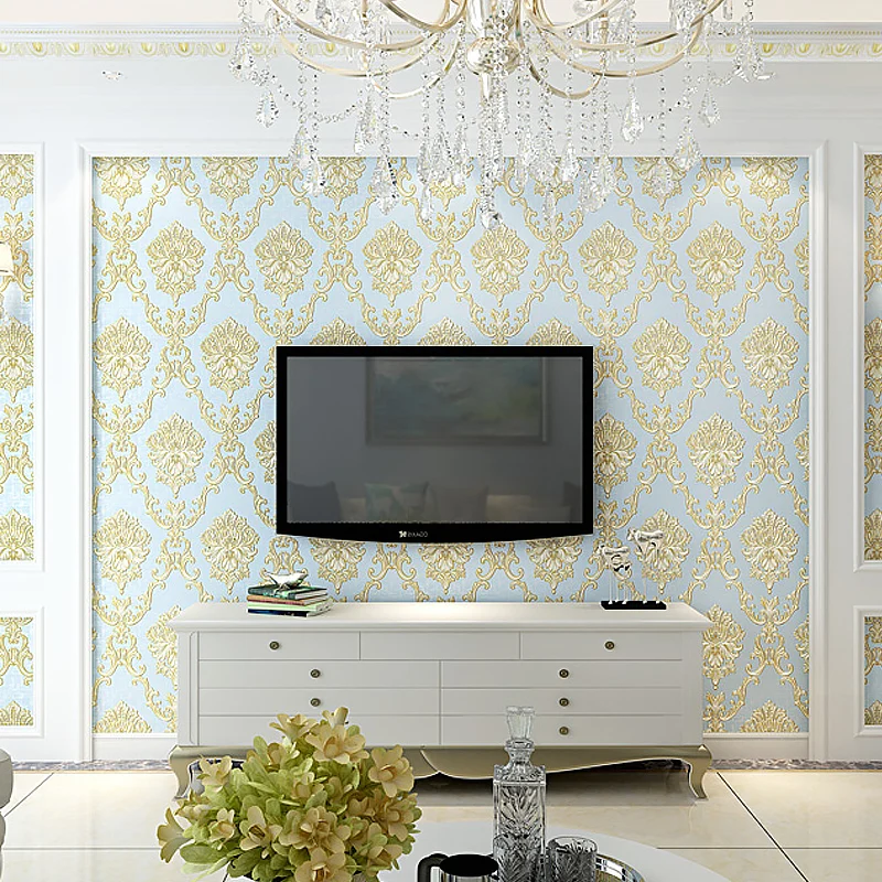 Luxuriöse Blumentapete, helle Jacquard-Wandverkleidung für Wohnzimmer, unbeklebt Clearhalo