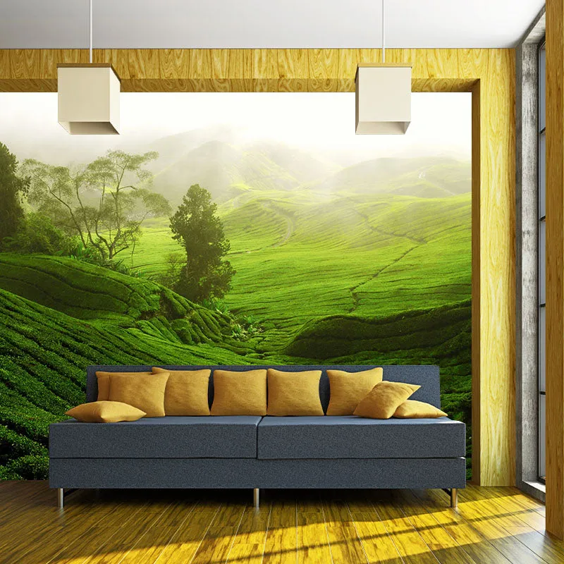 Maßgeschneiderte Fotografie Modernes Wandbild mit Sunburst Above Tea Hills-Muster Grün Clearhalo