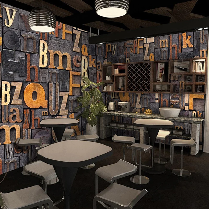 Maßgeschneiderte industrielle Wandtapete im Fotostil für die Restaurantdekoration mit Buchstabendesign Braun Clearhalo
