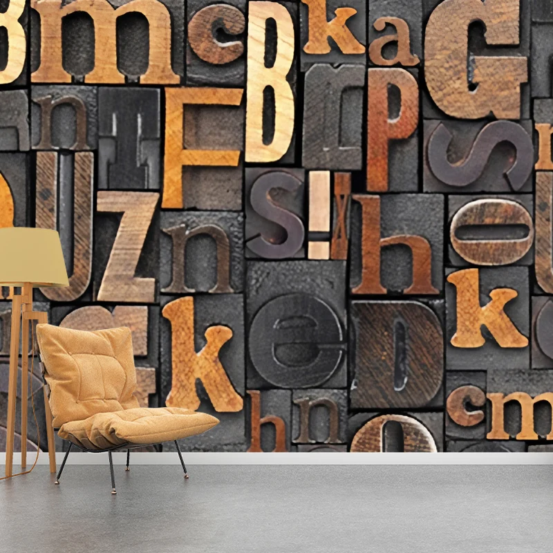 Maßgeschneiderte industrielle Wandtapete im Fotostil für die Restaurantdekoration mit Buchstabendesign Braun Clearhalo