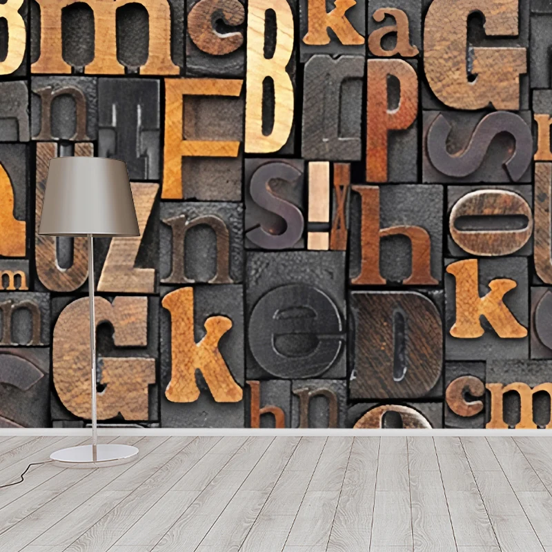 Maßgeschneiderte industrielle Wandtapete im Fotostil für die Restaurantdekoration mit Buchstabendesign Braun Clearhalo