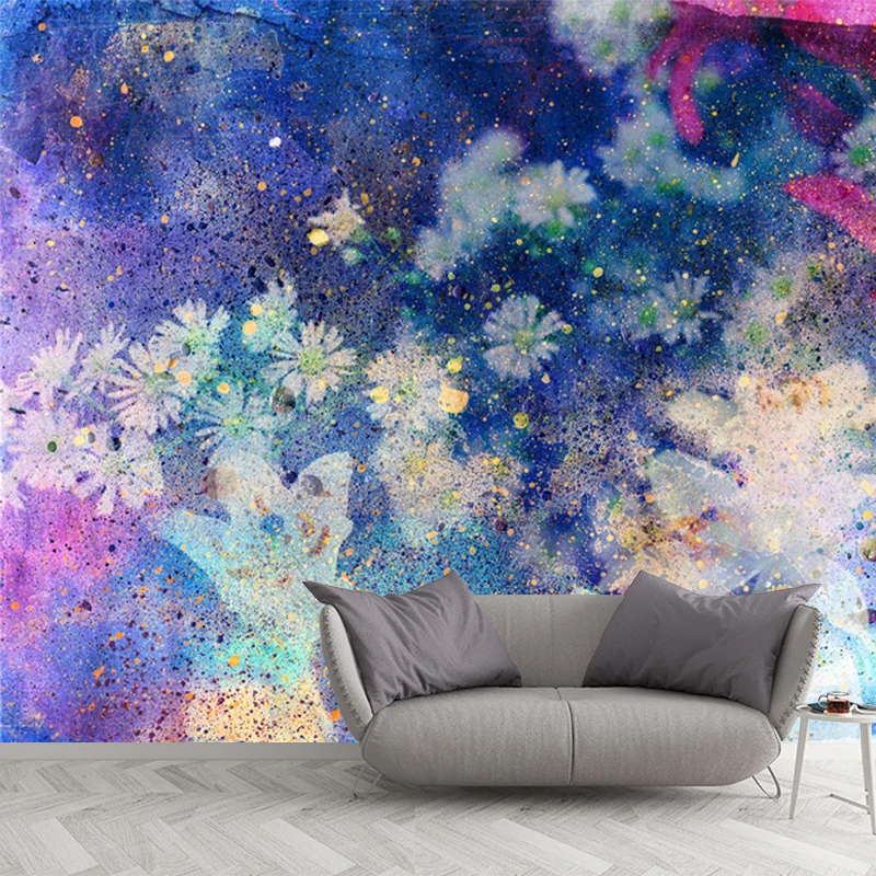 Magisches Gänseblümchen-Wandbild für Mädchenzimmer, Aquarell-Wandkunst Blau, nach Maß gefertigt Clearhalo
