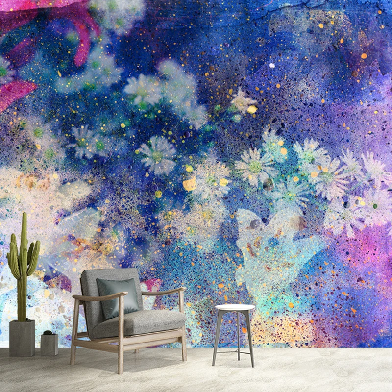 Magisches Gänseblümchen-Wandbild für Mädchenzimmer, Aquarell-Wandkunst Blau, nach Maß gefertigt Clearhalo
