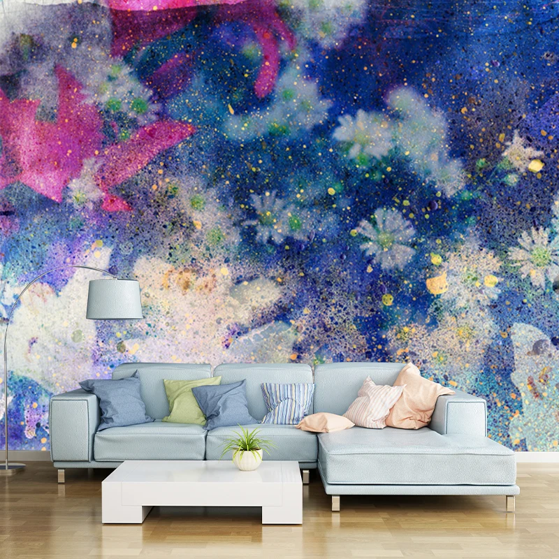 Magisches Gänseblümchen-Wandbild für Mädchenzimmer, Aquarell-Wandkunst Blau, nach Maß gefertigt Clearhalo