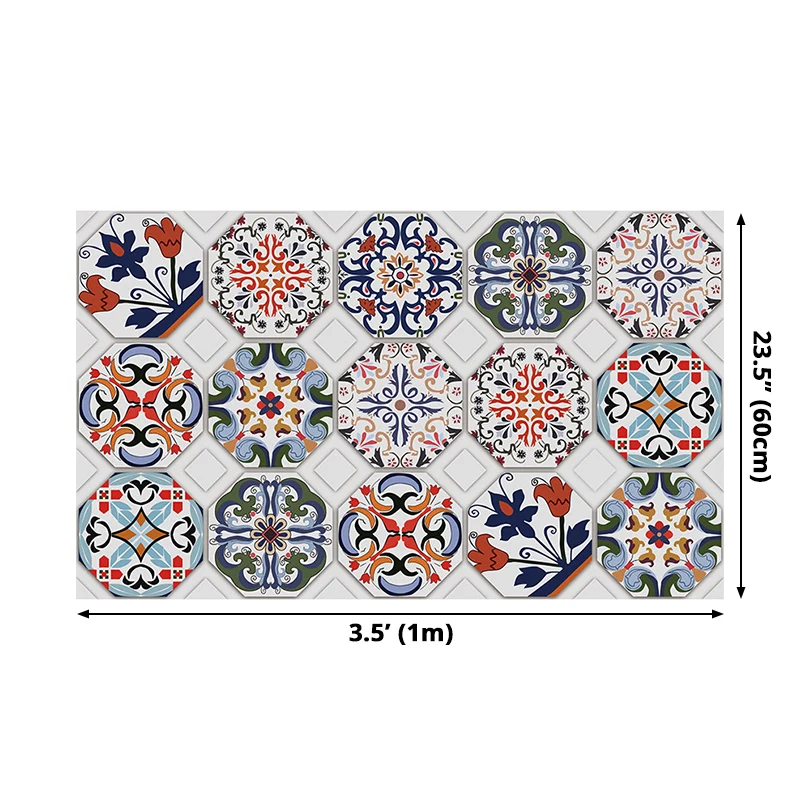 Mandala-Fliesen-Tapetenpaneel-Set blauer PVC-Wandkunst, abziehen und aufkleben, 3,5' x 8" Clearhalo