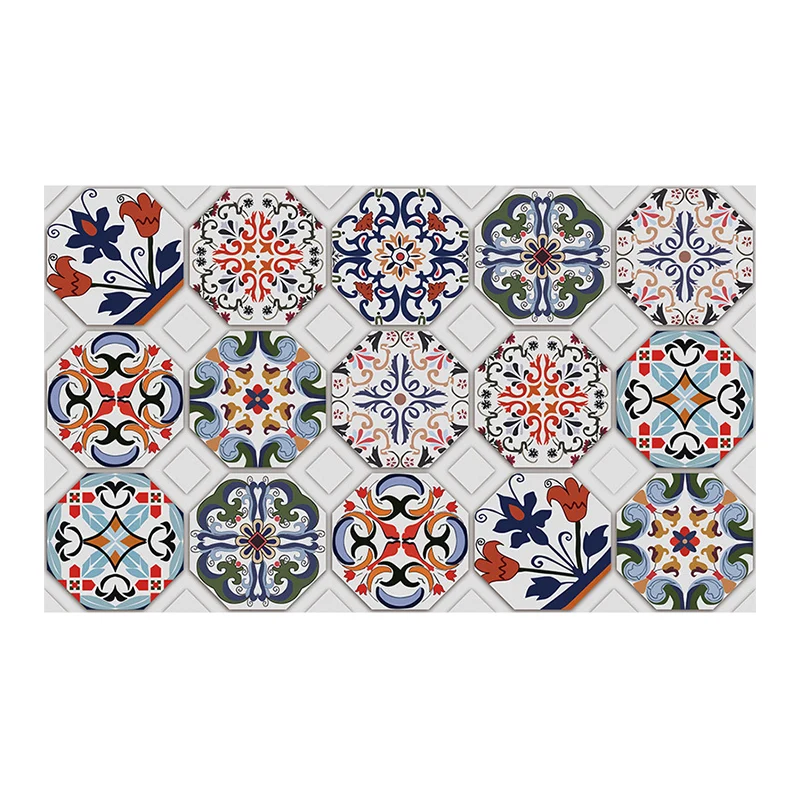 Mandala-Fliesen-Tapetenpaneel-Set blauer PVC-Wandkunst, abziehen und aufkleben, 3,5' x 8" Clearhalo