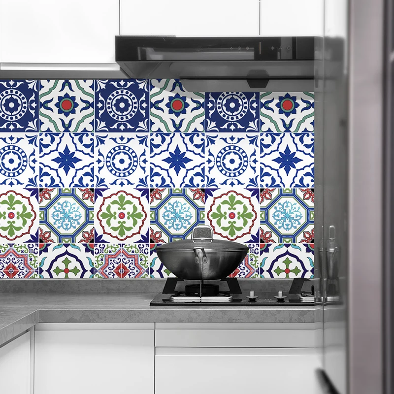 Mandala-Tapetenpaneel im Bohemian-Stil für die Küche, 4,3 m² große Wandkunst Rot-Blau-Grün, selbstklebend Clearhalo