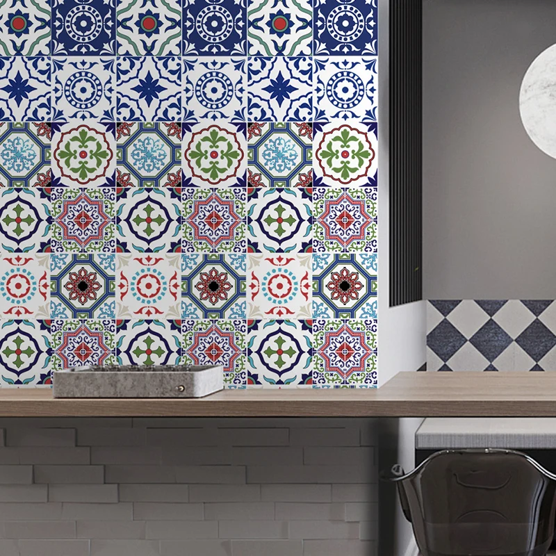 Mandala-Tapetenpaneel im Bohemian-Stil für die Küche, 4,3 m² große Wandkunst Rot-Blau-Grün, selbstklebend Clearhalo