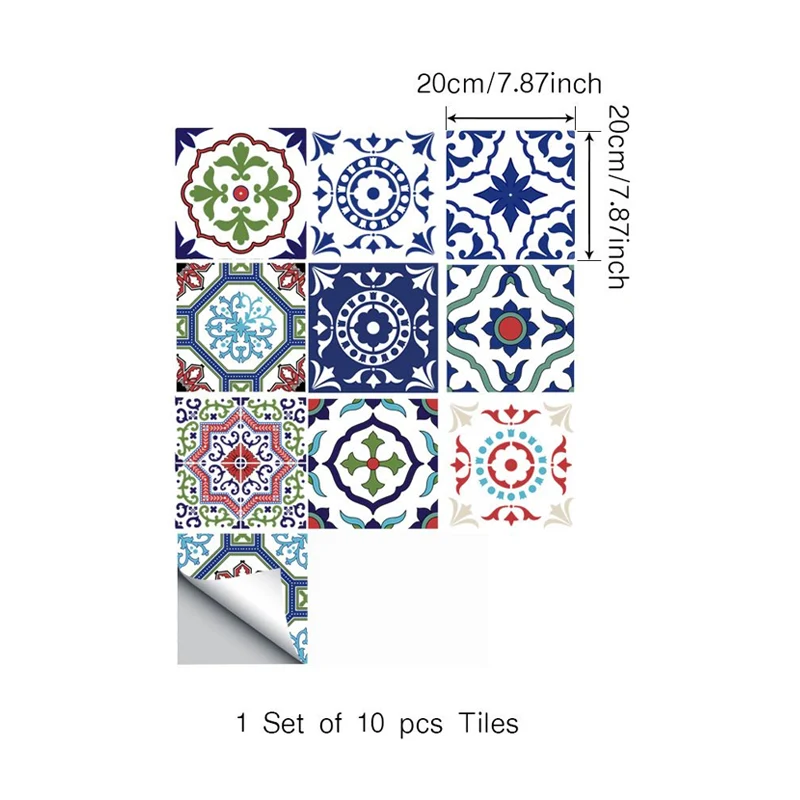 Mandala-Tapetenpaneel im Bohemian-Stil für die Küche, 4,3 m² große Wandkunst Rot-Blau-Grün, selbstklebend Clearhalo