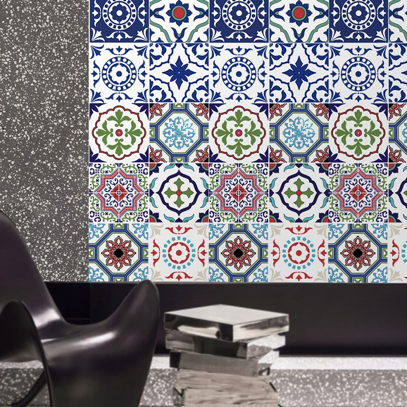 Mandala-Tapetenpaneel im Bohemian-Stil für die Küche, 4,3 m² große Wandkunst Rot-Blau-Grün, selbstklebend Clearhalo