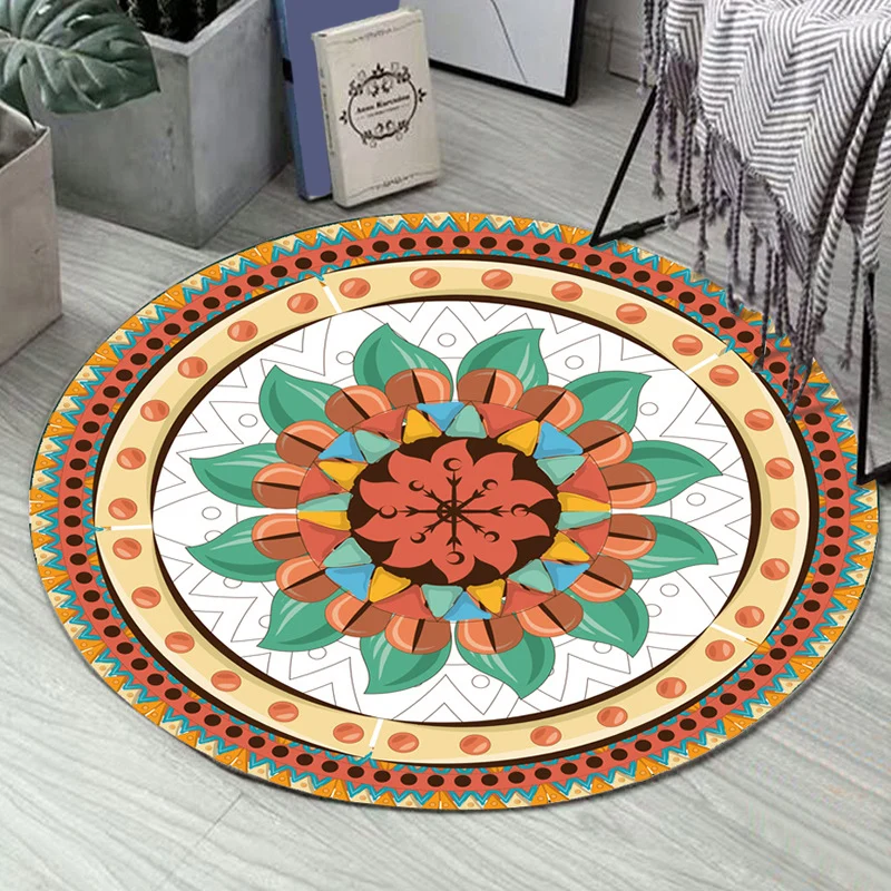 Marokkanischer Art-Deco-Teppich, mehrfarbiger Mandala-Teppich, haustierfreundlich, maschinenwaschbar, rutschfester Teppich...
