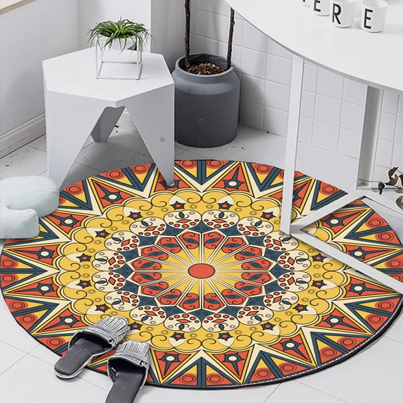 Marokkanischer Art-Deco-Teppich, mehrfarbiger Mandala-Teppich, haustierfreundlich, maschinenwaschbar, rutschfester Teppich...