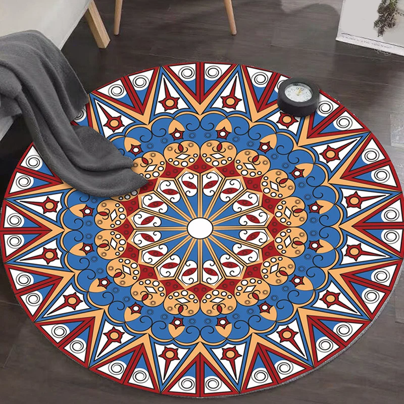 Marokkanischer Art-Deco-Teppich, mehrfarbiger Mandala-Teppich, haustierfreundlich, maschinenwaschbar, rutschfester Teppich...