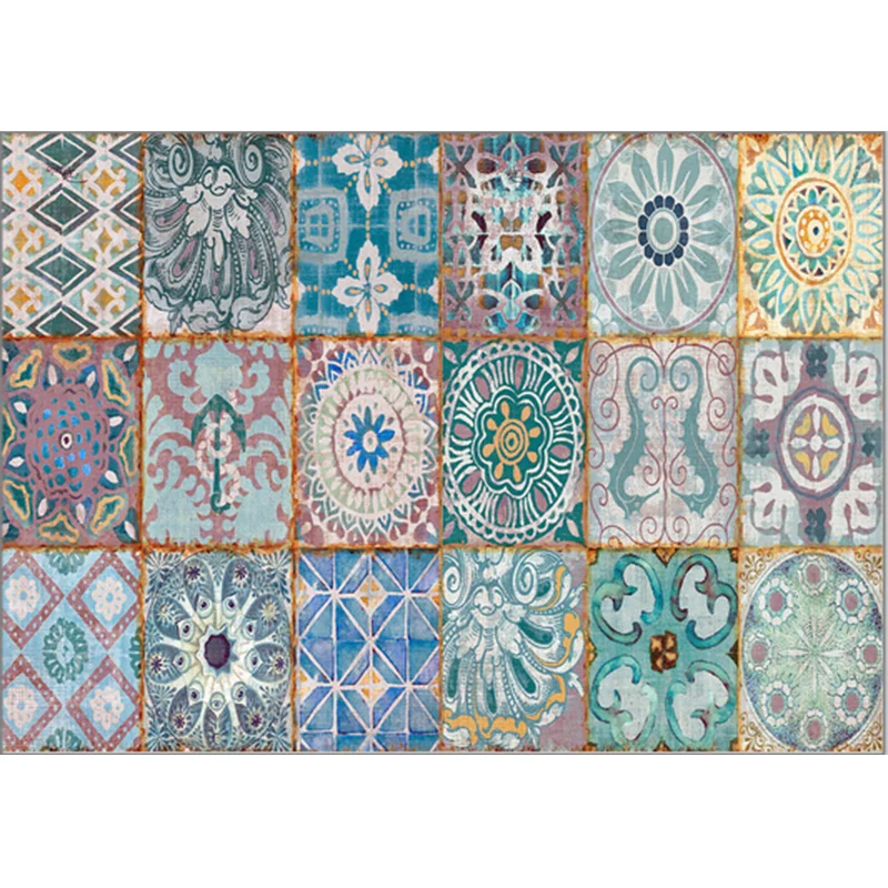 Marokkanischer Teppich mit quadratischem Blumenmuster, bunter Polyester-Teppich, maschinenwaschbarer, rutschfester Teppich...