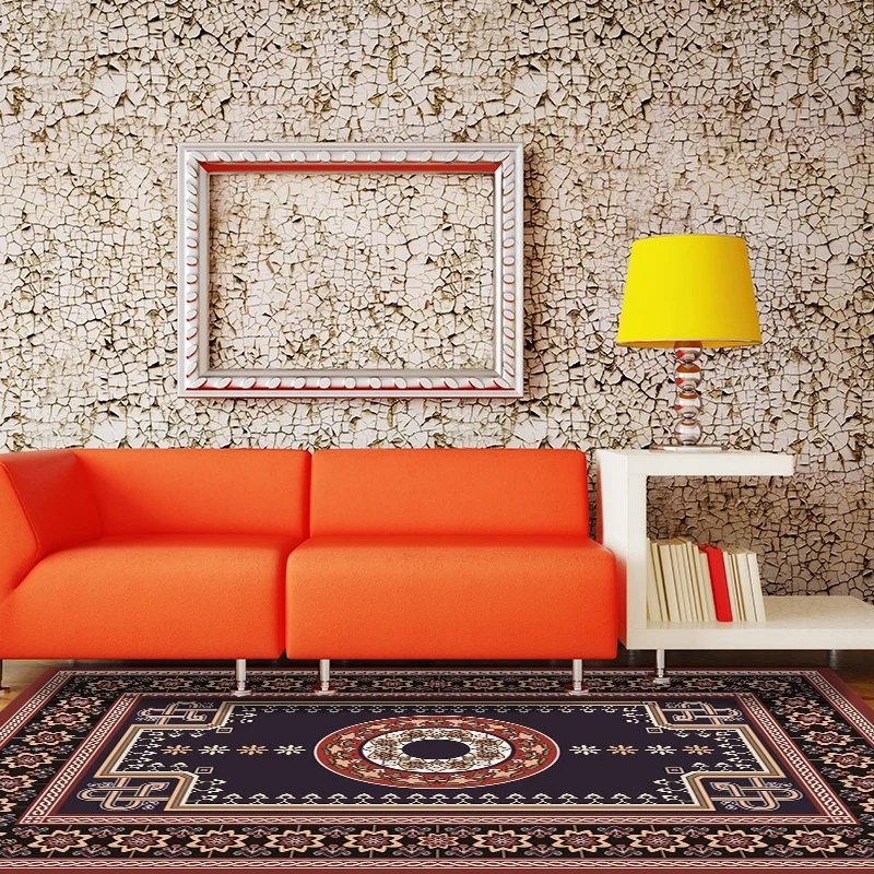 Marokkanischer Wohnzimmerteppich braunem Medaillon-Blumenmuster, rutschfester, waschbarer Teppich aus Polyester Clearhalo