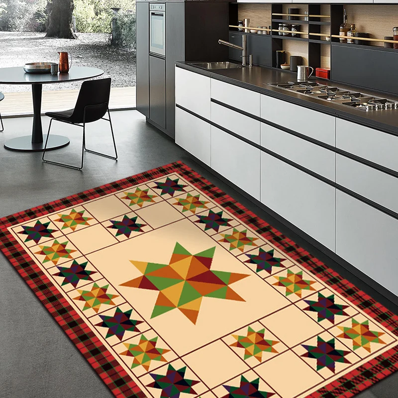 Marokkanischer Wohnzimmerteppich Elfenbein, geometrischer Dreieck-Quadrat-Druck, rutschfester Polyester-Teppich Clearhalo