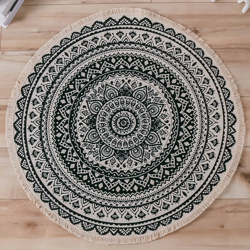 Marokkanischer Wohnzimmerteppich, mehrfarbiger Teppich mit Tribal-Totem-Print, Baumwollmischung, maschinenwaschbarer Teppi...