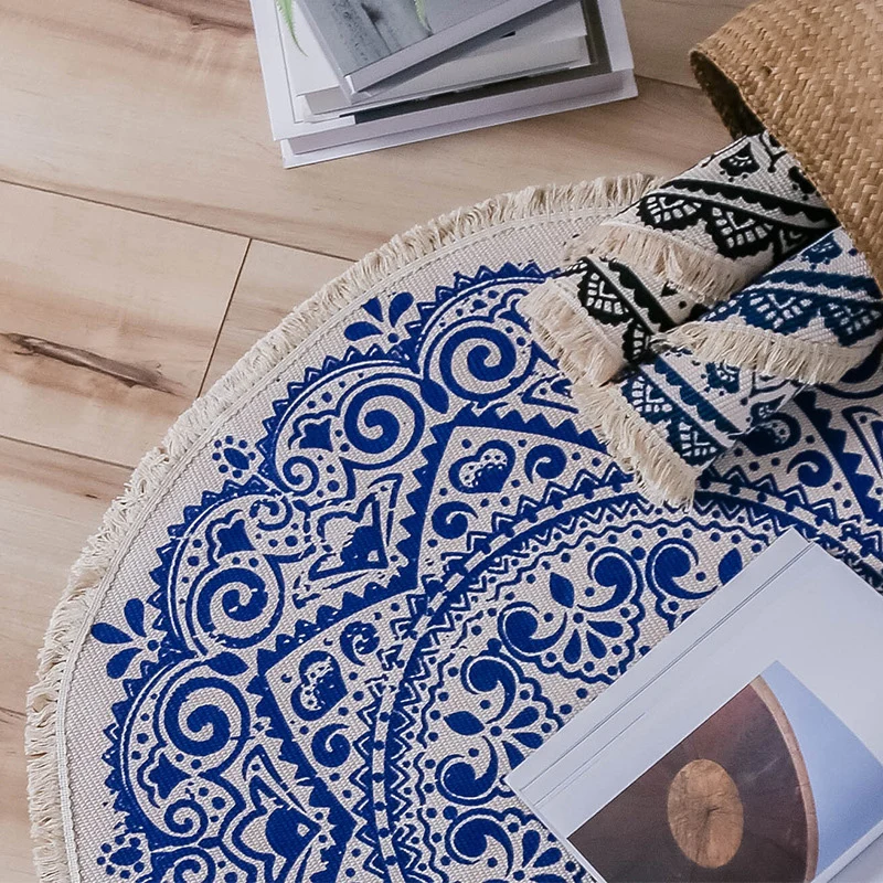 Marokkanischer Wohnzimmerteppich, mehrfarbiger Teppich mit Tribal-Totem-Print, Baumwollmischung, maschinenwaschbarer Teppi...