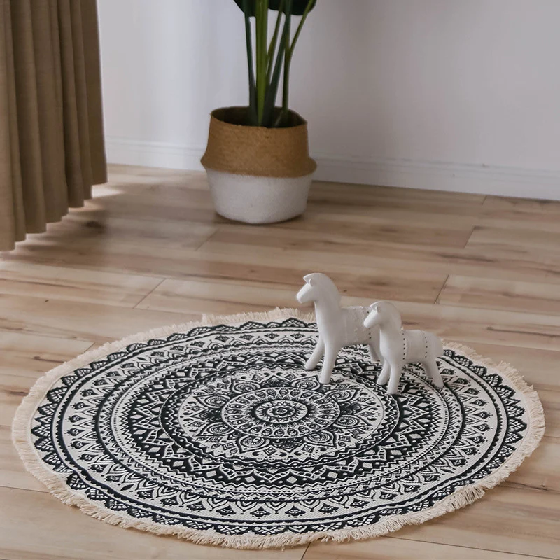 Marokkanischer Wohnzimmerteppich, mehrfarbiger Teppich mit Tribal-Totem-Print, Baumwollmischung, maschinenwaschbarer Teppi...