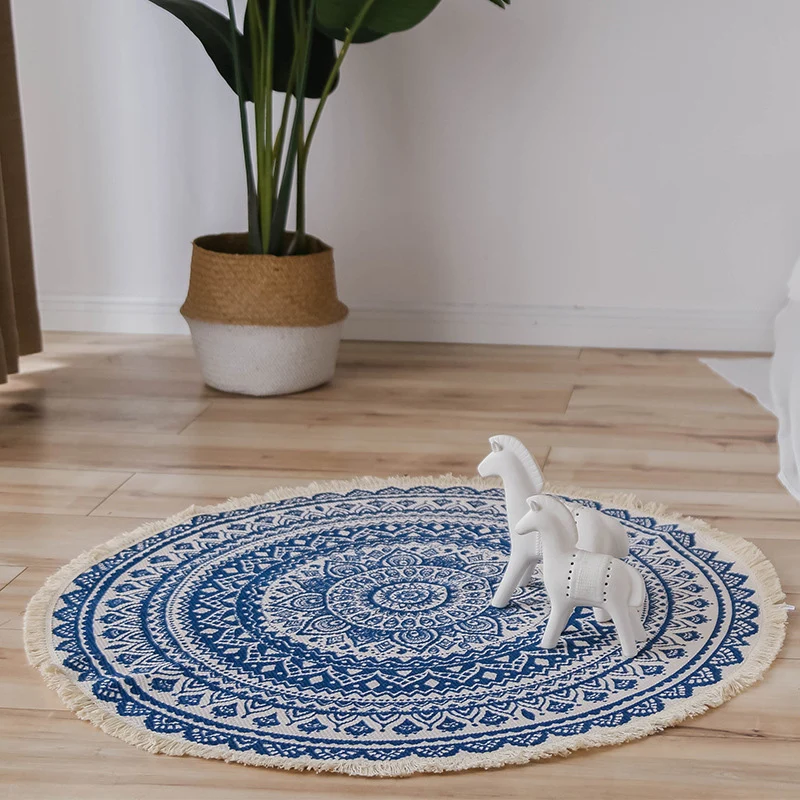 Marokkanischer Wohnzimmerteppich, mehrfarbiger Teppich mit Tribal-Totem-Print, Baumwollmischung, maschinenwaschbarer Teppi...