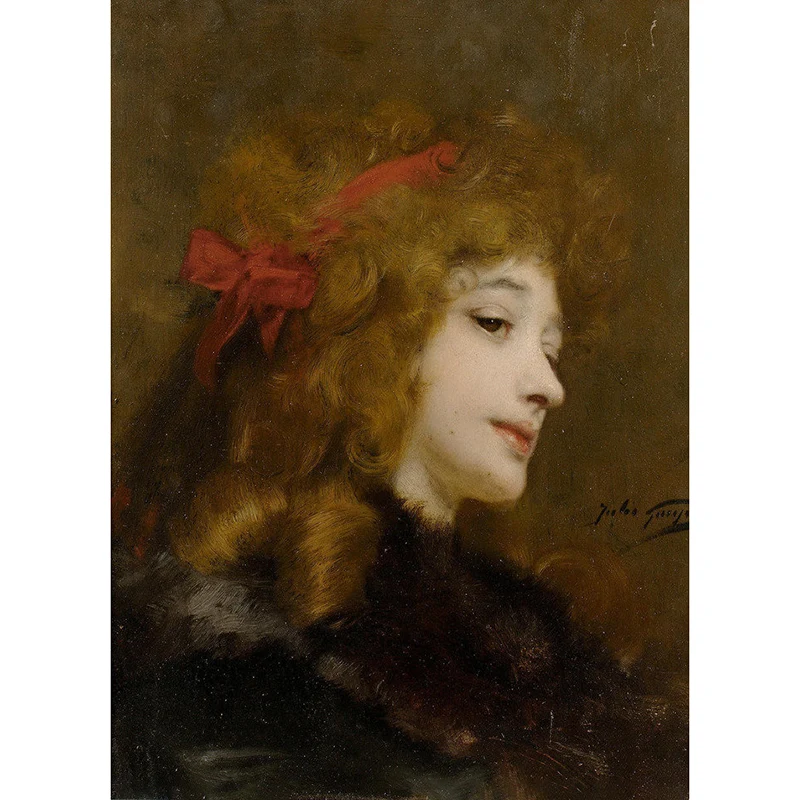 Mädchen mit Schleife, Wandgemälde, braun, klassische Wandkunst für die Schlafzimmerdekoration Clearhalo