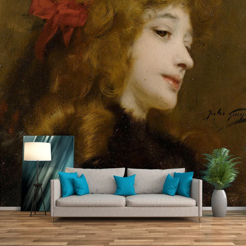 Mädchen mit Schleife, Wandgemälde, braun, klassische Wandkunst für die Schlafzimmerdekoration Clearhalo