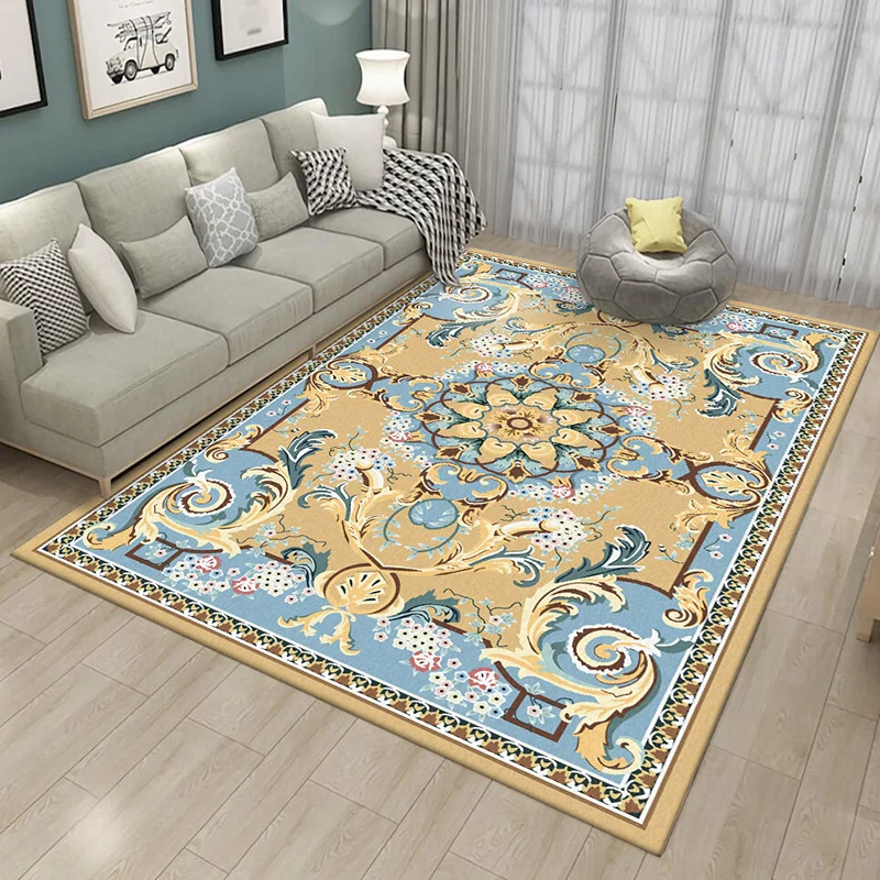 Mediterraner marokkanischer Teppich mit braunem Motiv, Blumenmuster, Teppich aus Polyester, rutschfest, waschbar, Teppich...