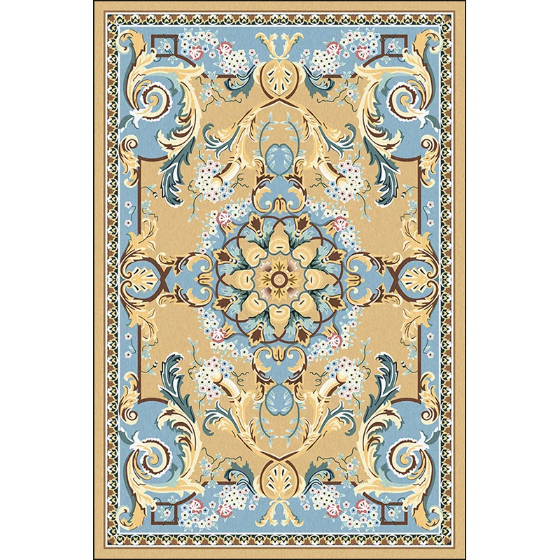 Mediterraner marokkanischer Teppich mit braunem Motiv, Blumenmuster, Teppich aus Polyester, rutschfest, waschbar, Teppich...