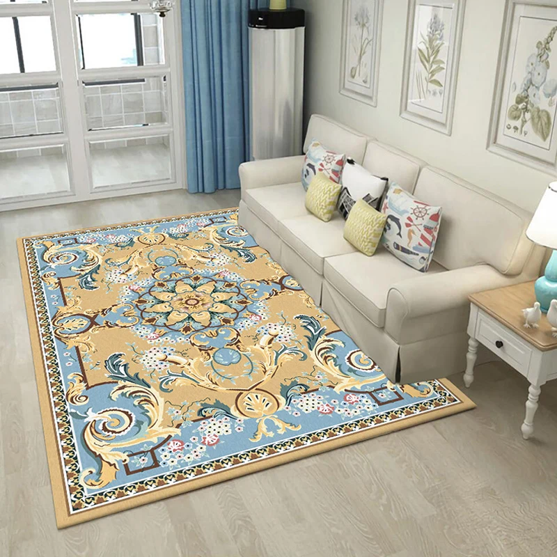 Mediterraner marokkanischer Teppich mit braunem Motiv, Blumenmuster, Teppich aus Polyester, rutschfest, waschbar, Teppich...