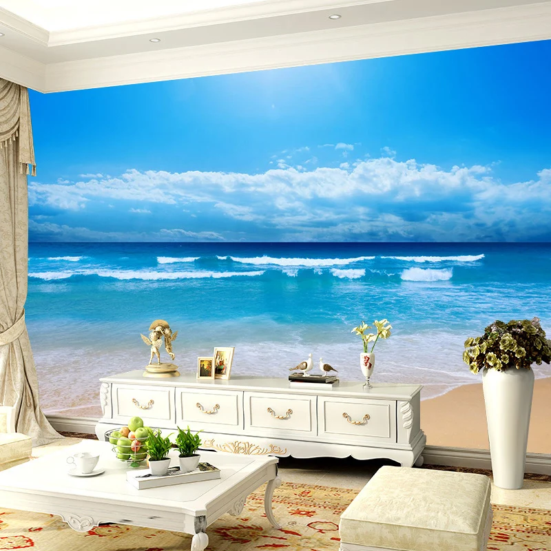 Meer- und Himmelswandtapete Pastellblau, zeitgenössische Wandkunst für Akzentwände Clearhalo