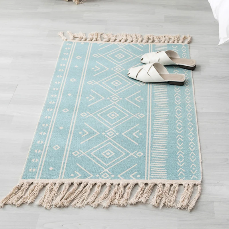 Mehrfarbiger Boho-Teppich aus Baumwollmischung, südwestliches Muster, handgefertigter, maschinenwaschbarer Teppich mit Qua...