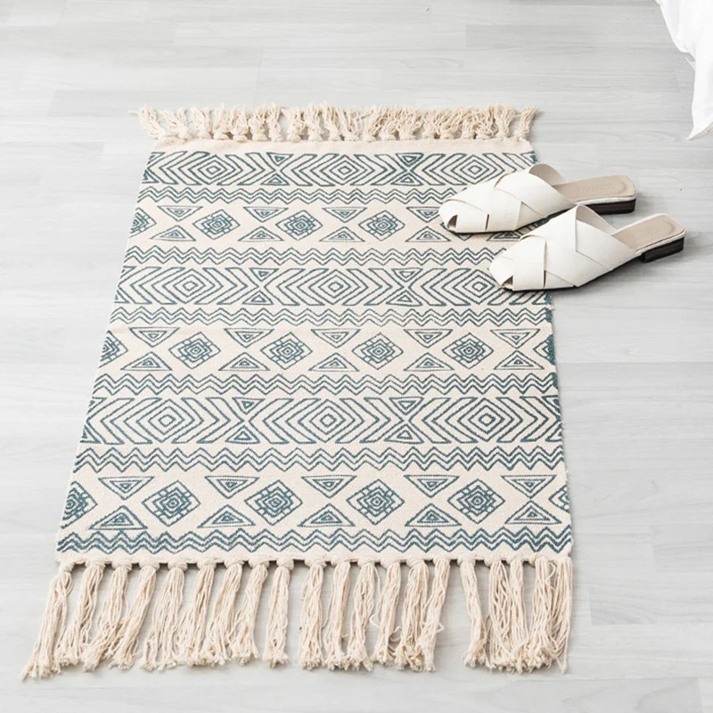 Mehrfarbiger Boho-Teppich aus Baumwollmischung, südwestliches Muster, handgefertigter, maschinenwaschbarer Teppich mit Qua...