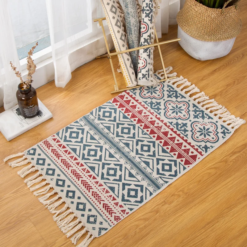 Mehrfarbiger Boho-Teppich aus Baumwollmischung, südwestliches Muster, handgefertigter, maschinenwaschbarer Teppich mit Qua...