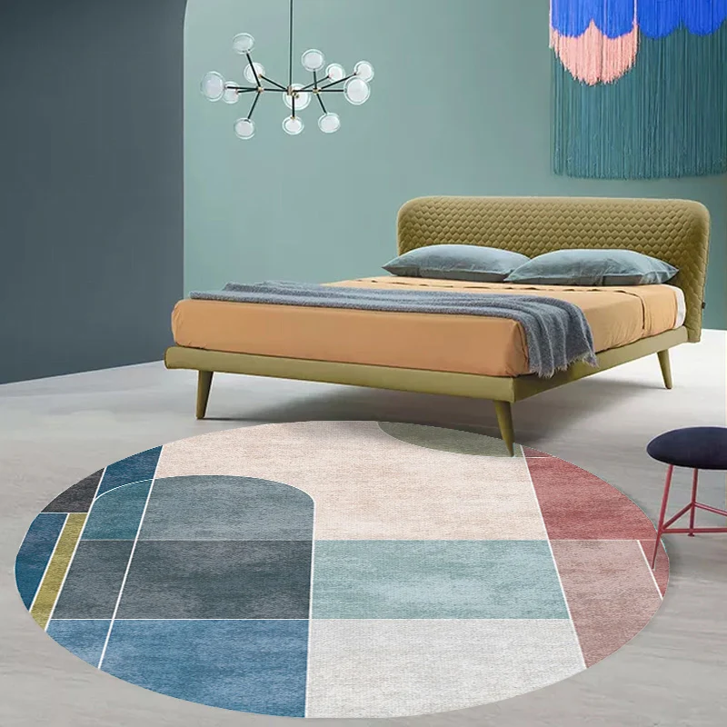 Mehrfarbiger Farbblock-Teppich mit geometrischem Muster, moderner Polyester-Teppich, waschbar, rutschfest, haustierfreundl...